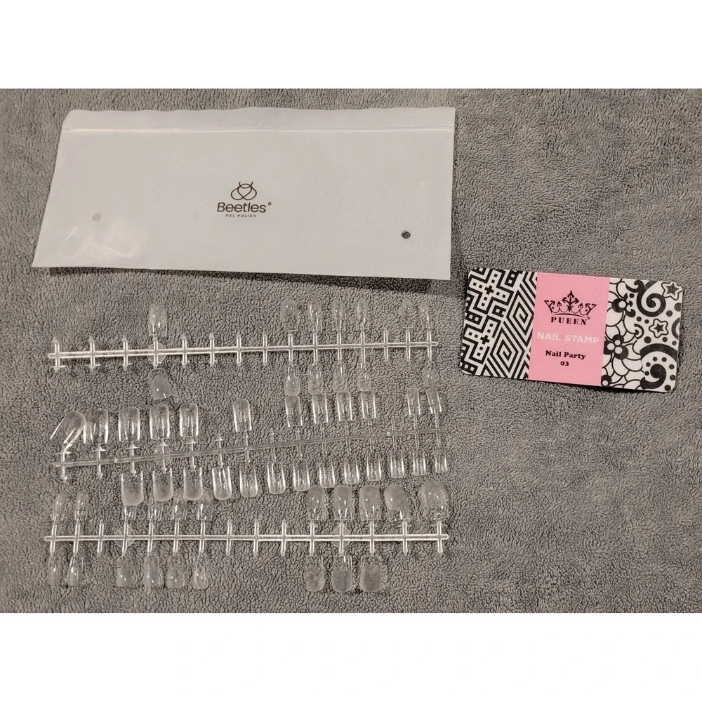 Beetles Gel Polish TIPEX Sculpted Acrylic Tips Bundle with PUEEN Nail Art Stamp